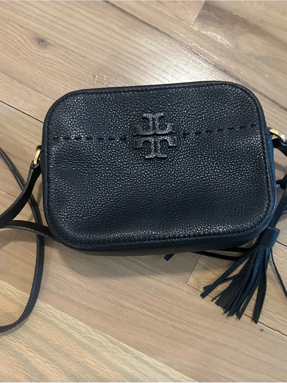 Tory Burch Black Pebbled Leather Tassel Crossbody - Picture 4 of 4